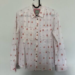 Maeve Casual White and Red‎ Button Down Shirt with Geometric Design